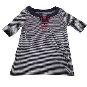 Jones New York Signature Navy White Striped Lace Up Nautical Top Medium